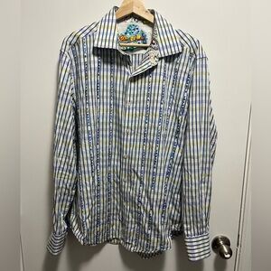 Robert Graham Flip Cuff Long Sleeve Shirt Button Front Mens Size XL